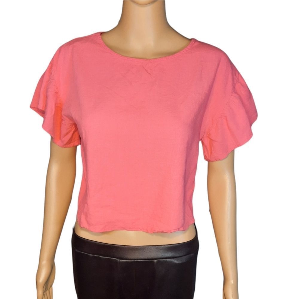 Love J Shirt Cropped Ruffled Pink Womens Size Large